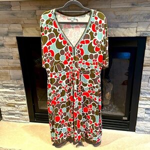 Boden Retro Floral V-Neck Empire Waist Jersey Dress Multi-Color Size 12
